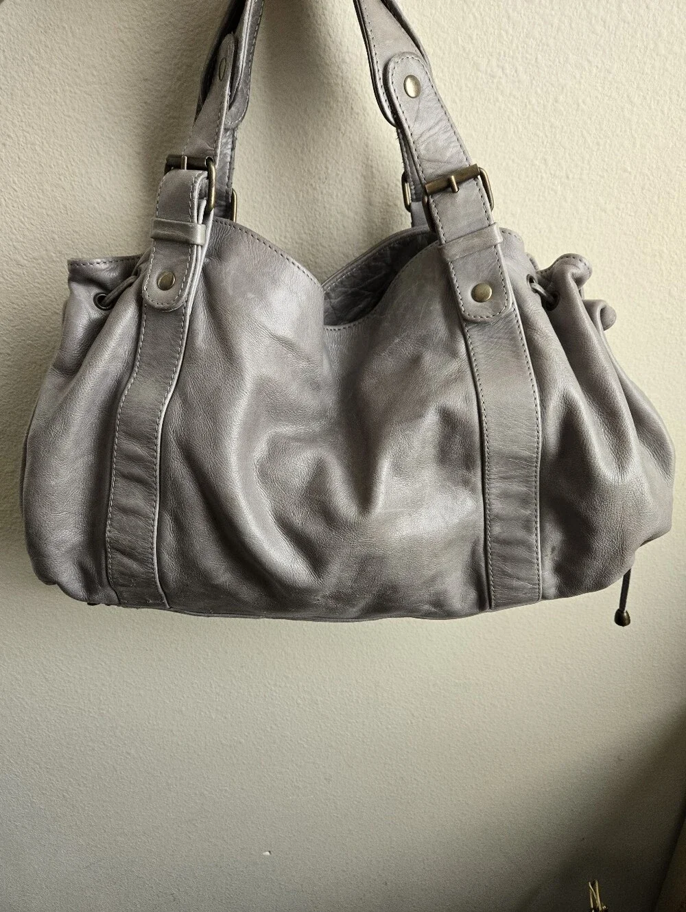 Gerard Darel 24H Bag Hobo Purse Satchel Gray Leather Made In France